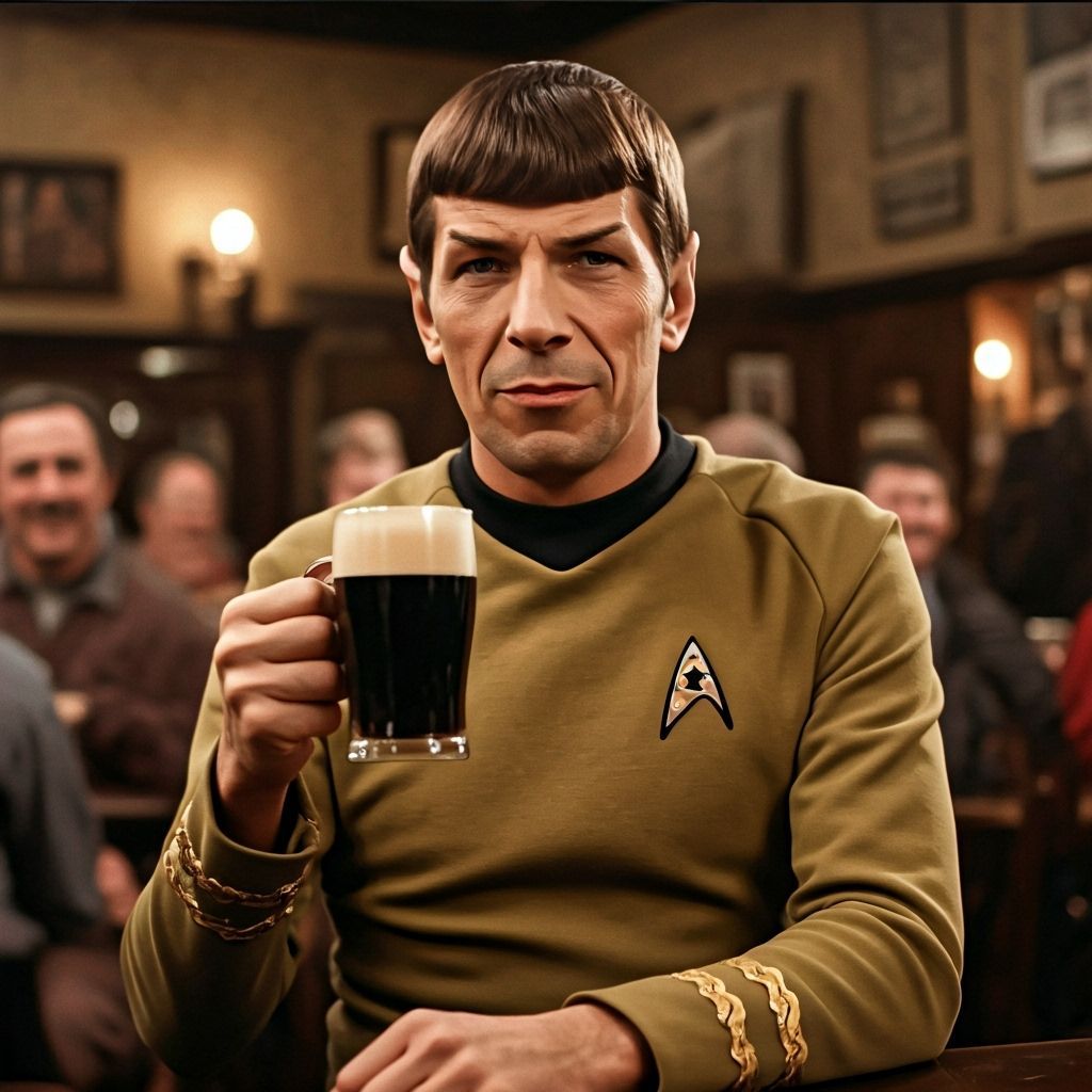 Spock Enjoys a Pint of Stout in Pub