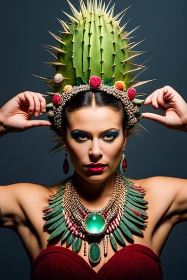 Cactus Queen Portrait with Elaborate Headdress