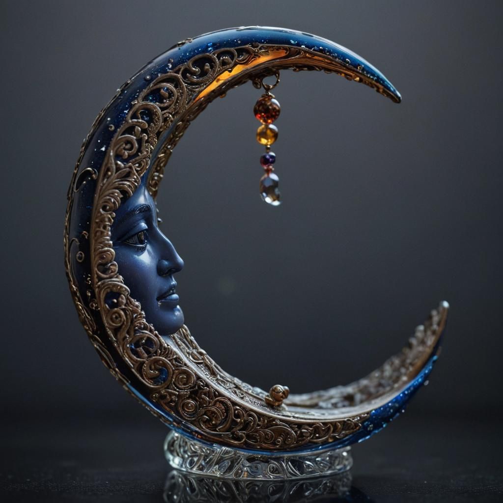 Enameled Glass Moon Figurine Macro Photography