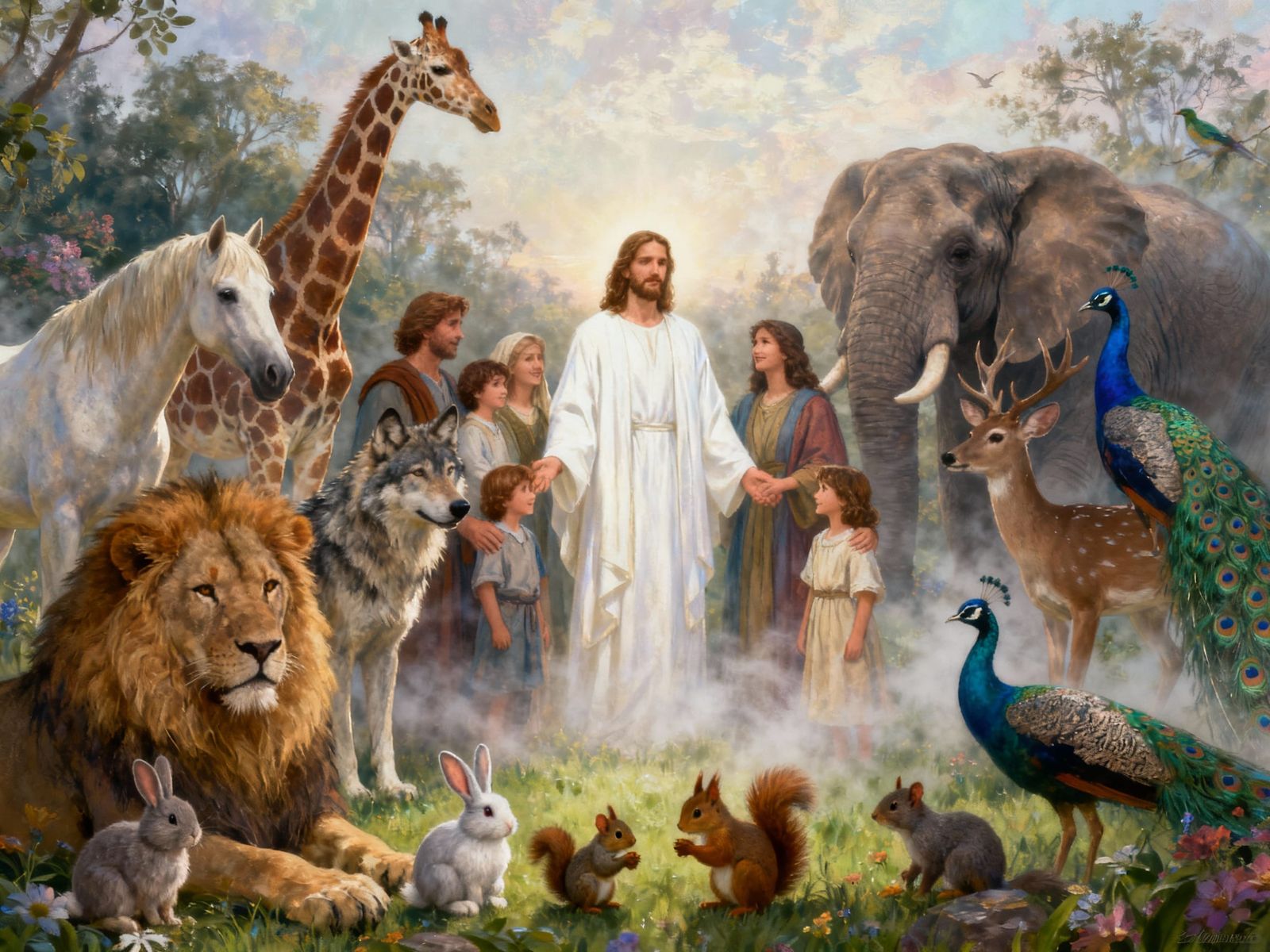 Heavenly Gathering with Jesus and Animals