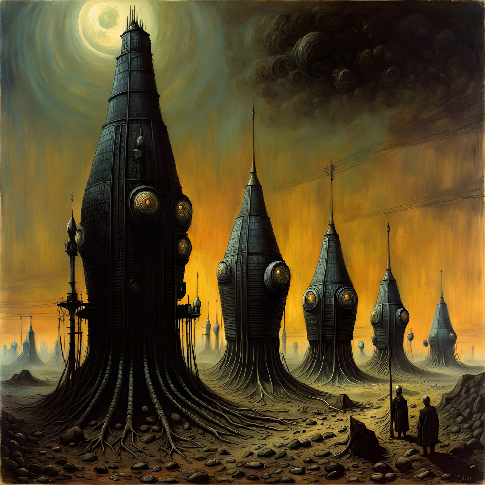 Dystopian Alien Robot Farm on Alien Planet