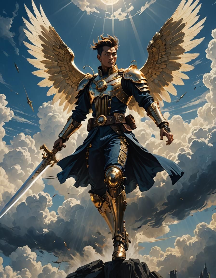 Asian Archangel Michael with Steampunk Sword