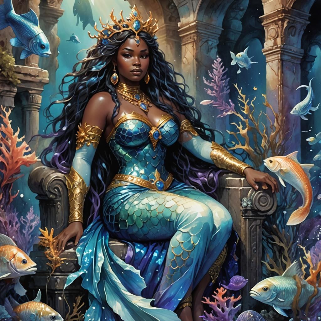 Majestic Mermaid Queen in an Aquatic Fantasy Illustration