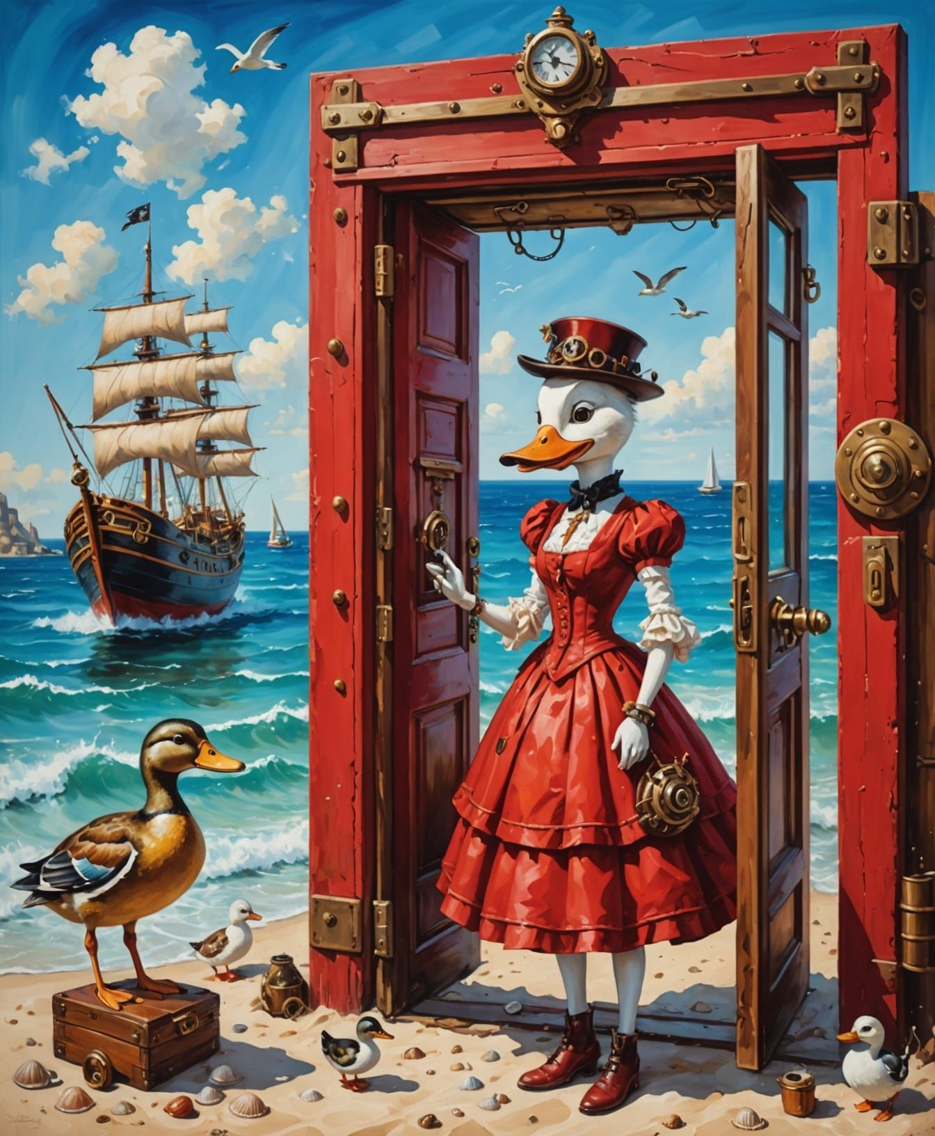 Steampunk Door's Beach Vacation in Vivid Oil