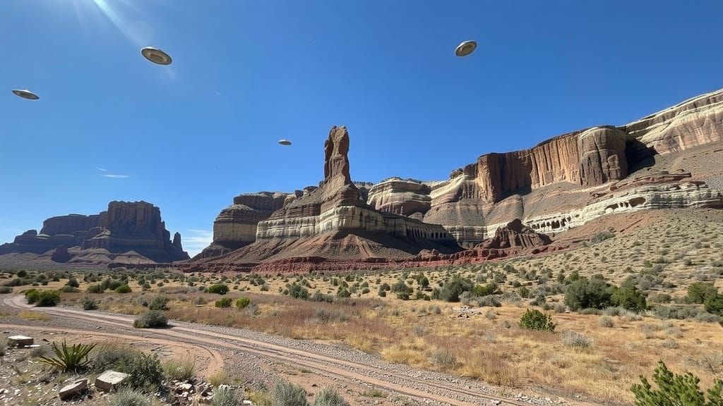 UFOs hovering over the cliffs