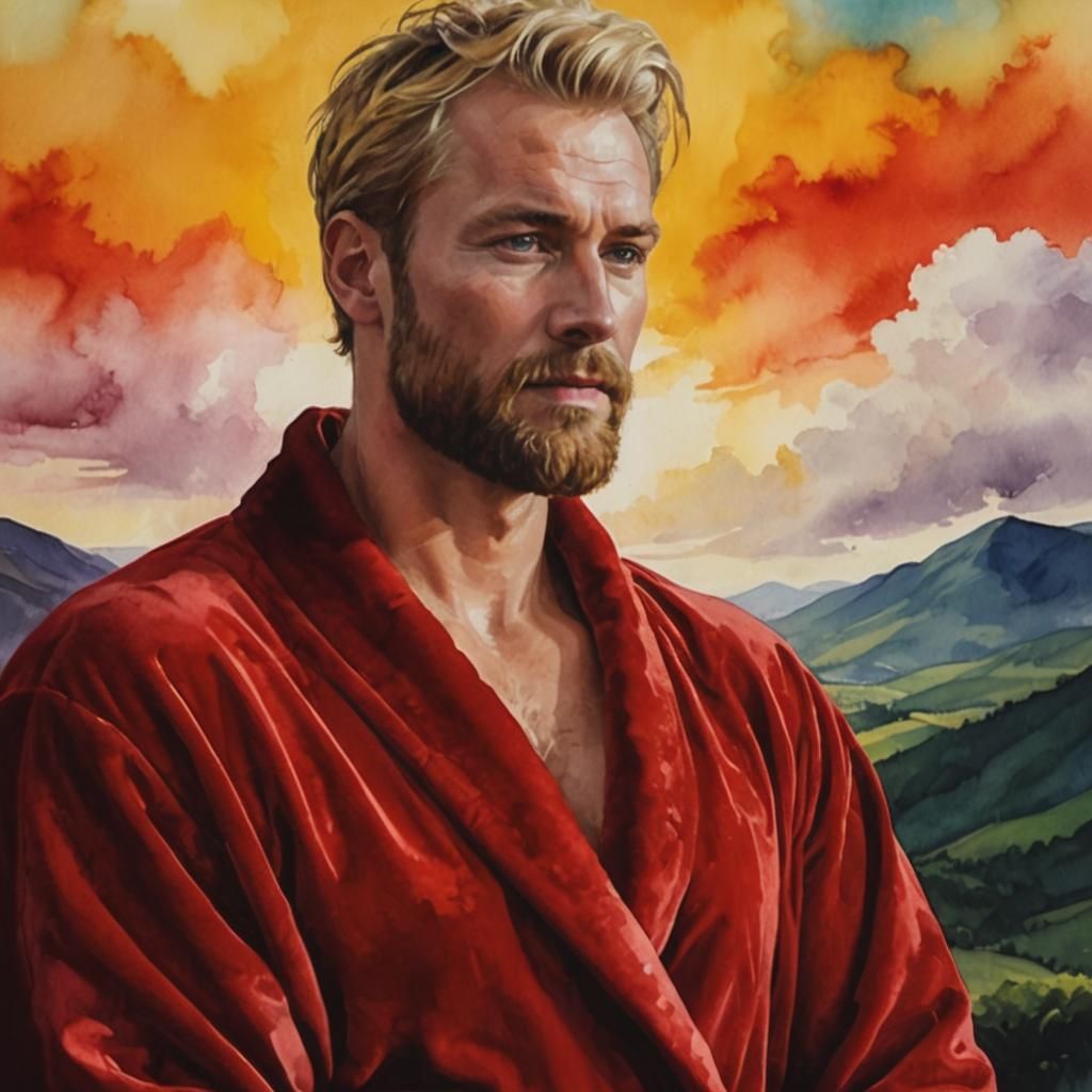 Expressionist Portrait of Blond Man in Red Robe