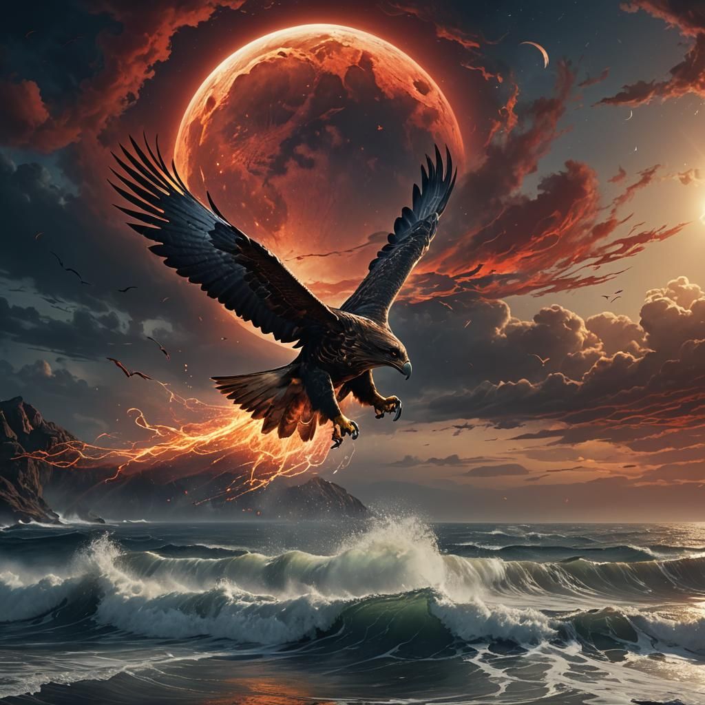 Hawk Soaring Over Ocean, Invincible Being Emerges