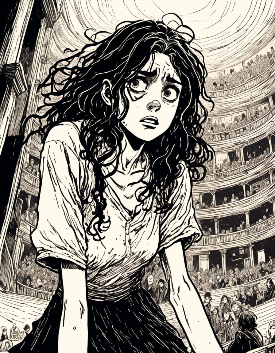 Terrified Student in Ruined Hall, Horror Manga
