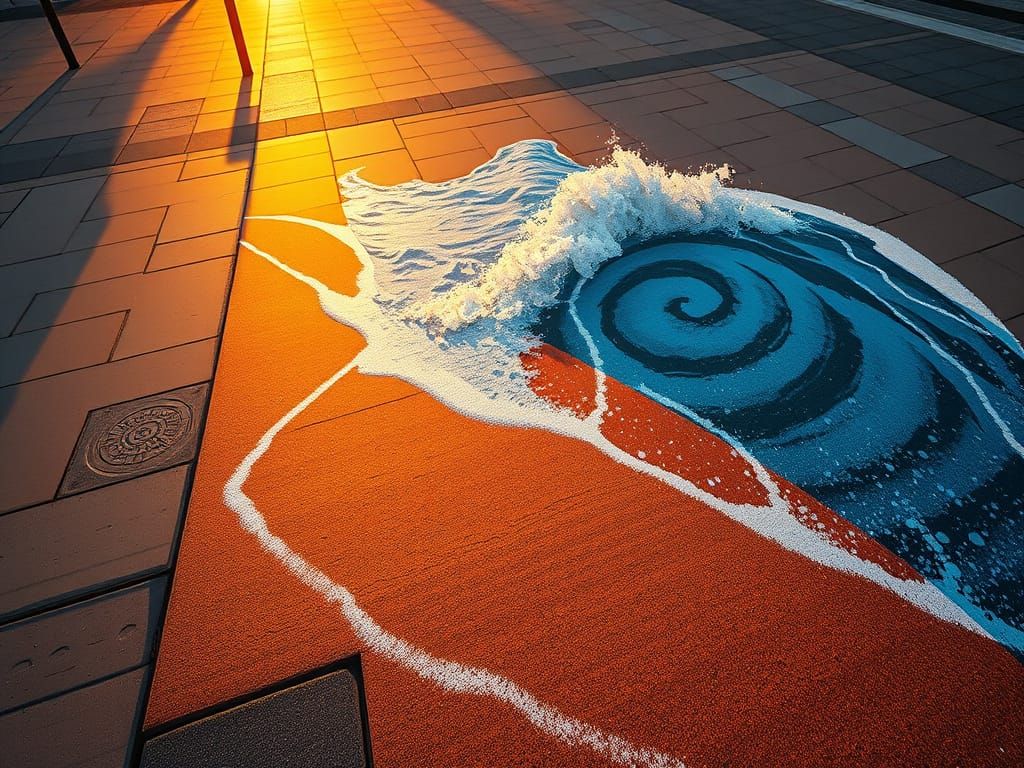 Optical Illusion City Street Art at Sunset