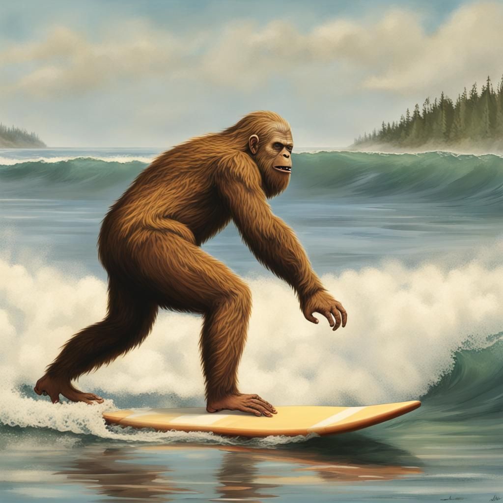 Sasquatch Surfing: Bigfoot on a Surfboard