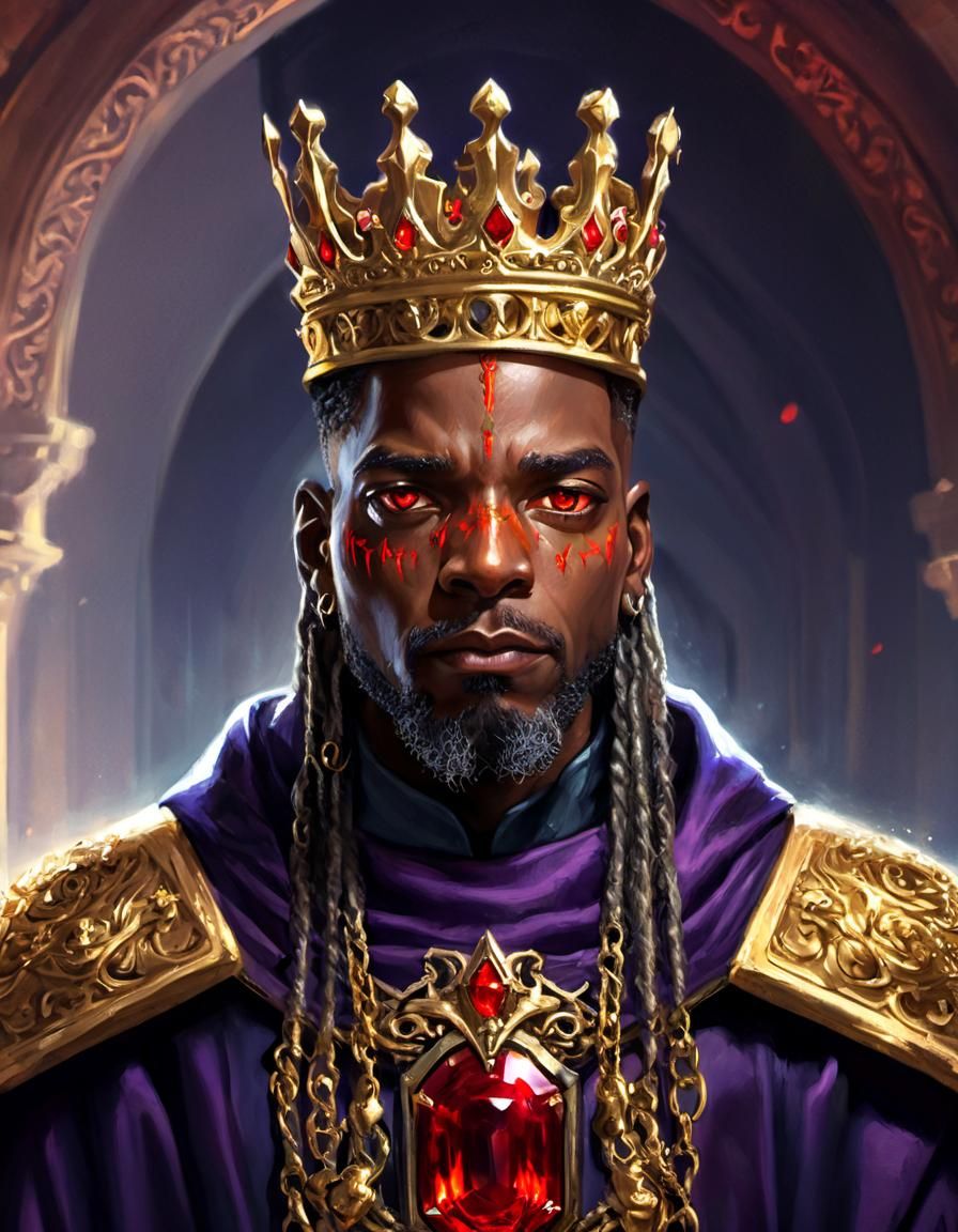 Black King with Glowing Eyes in Throne Room