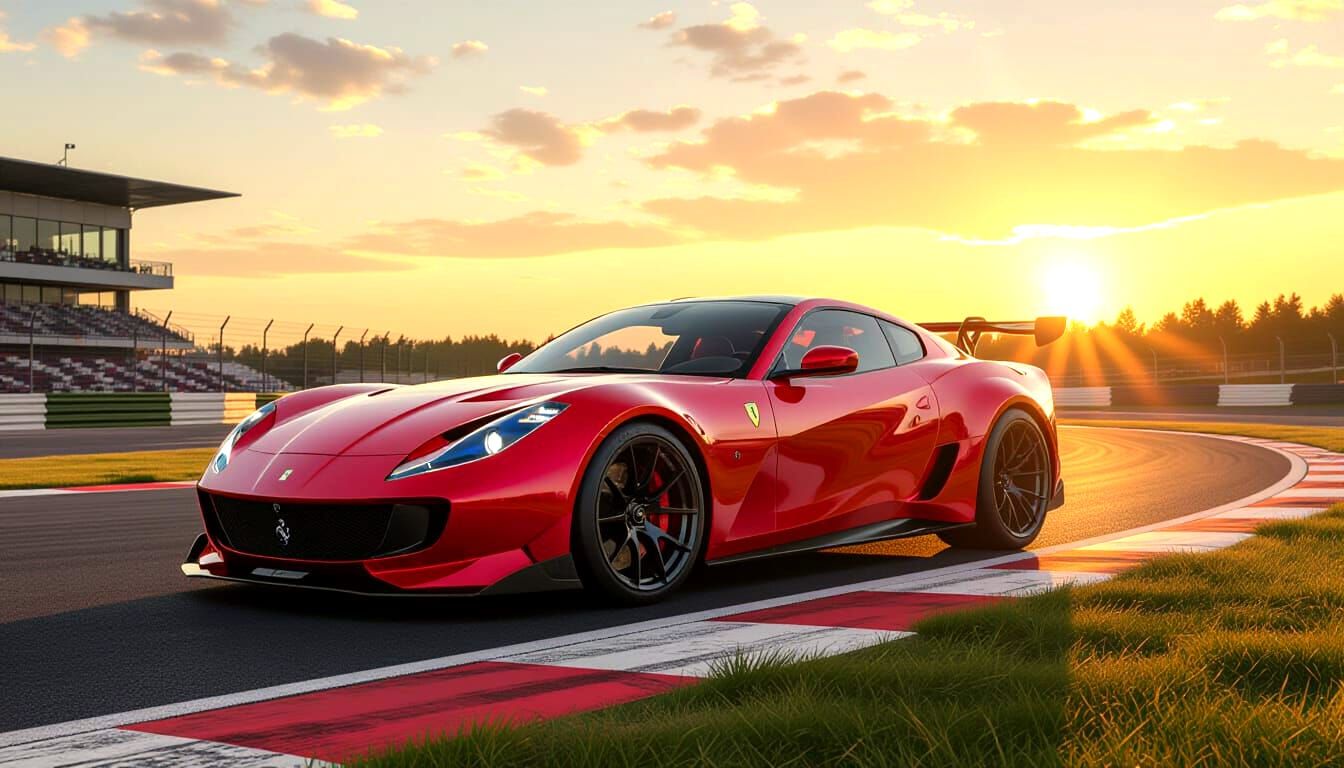 Retro-Modern Sports Car in Rosso Corsa at Sunrise