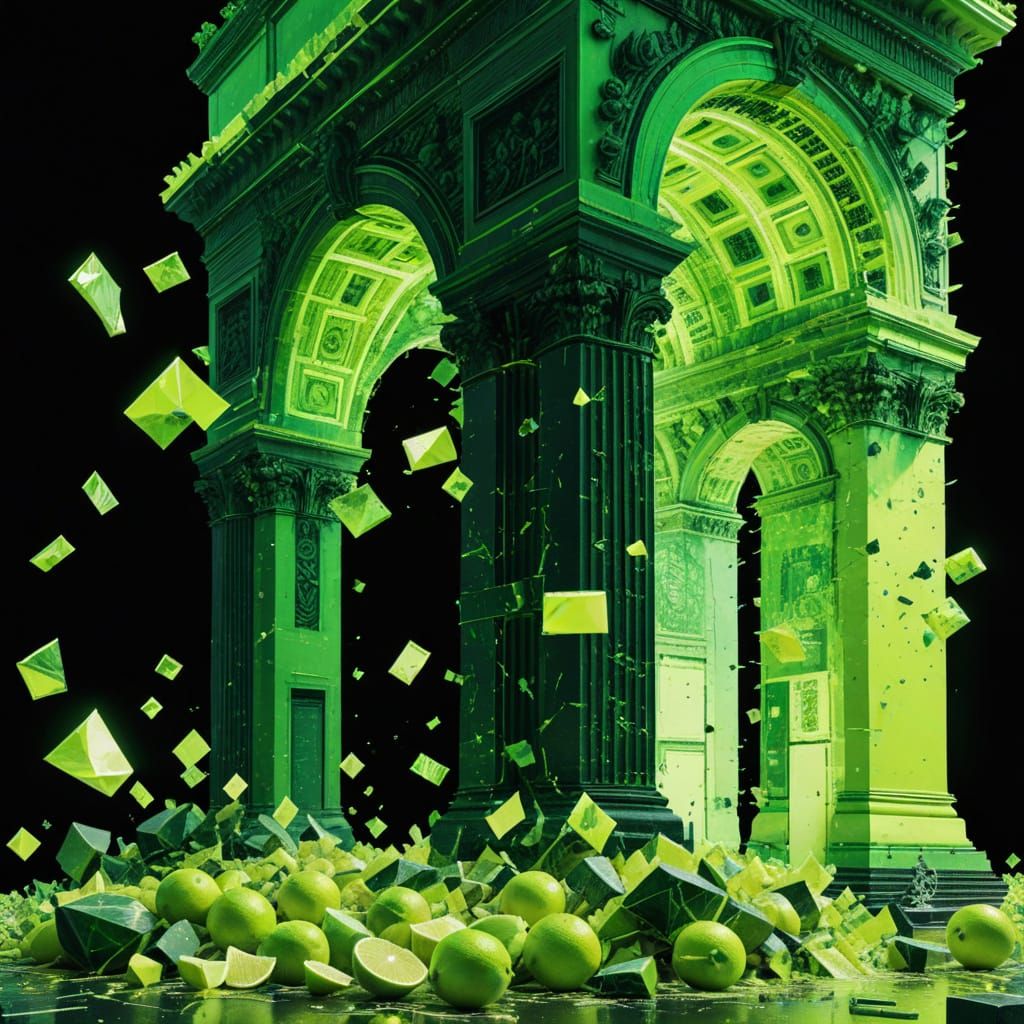 Chaotic Collage of Neon Limes in Glitch Art Style
