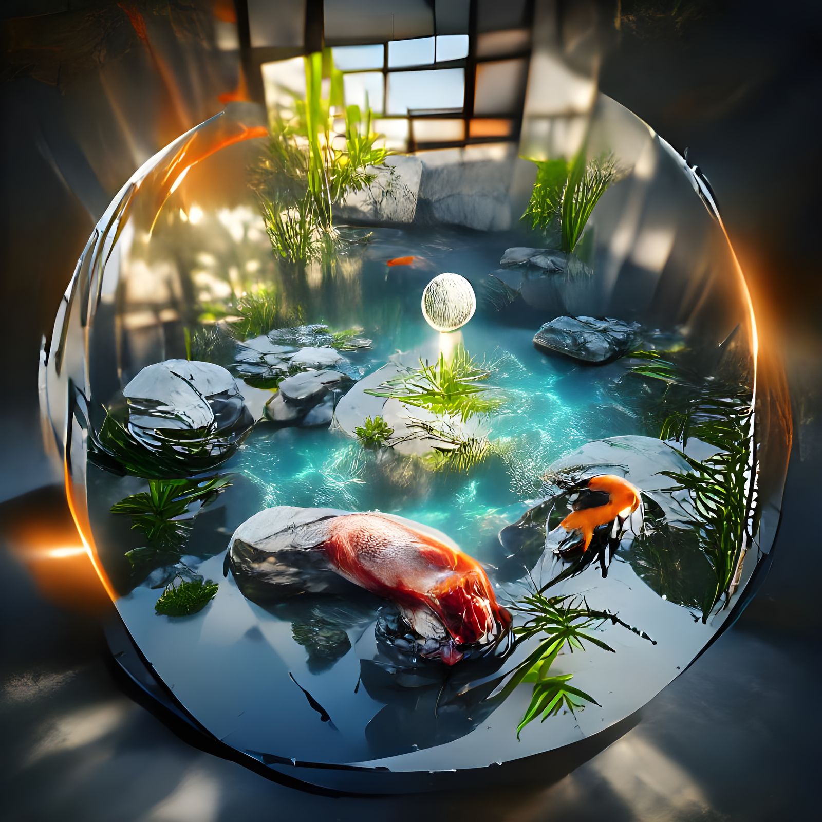 Koi Pond in Glass Orb: Upscaled Serenity