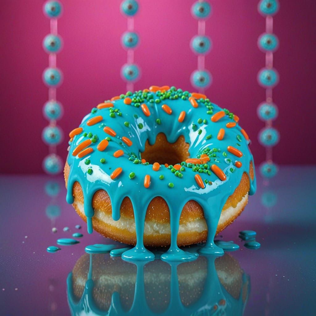 Elegant Turquoise Donut in Maximalist Digital Art