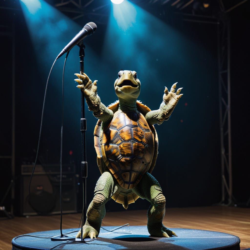 Turtle Sings Karaoke on Stage