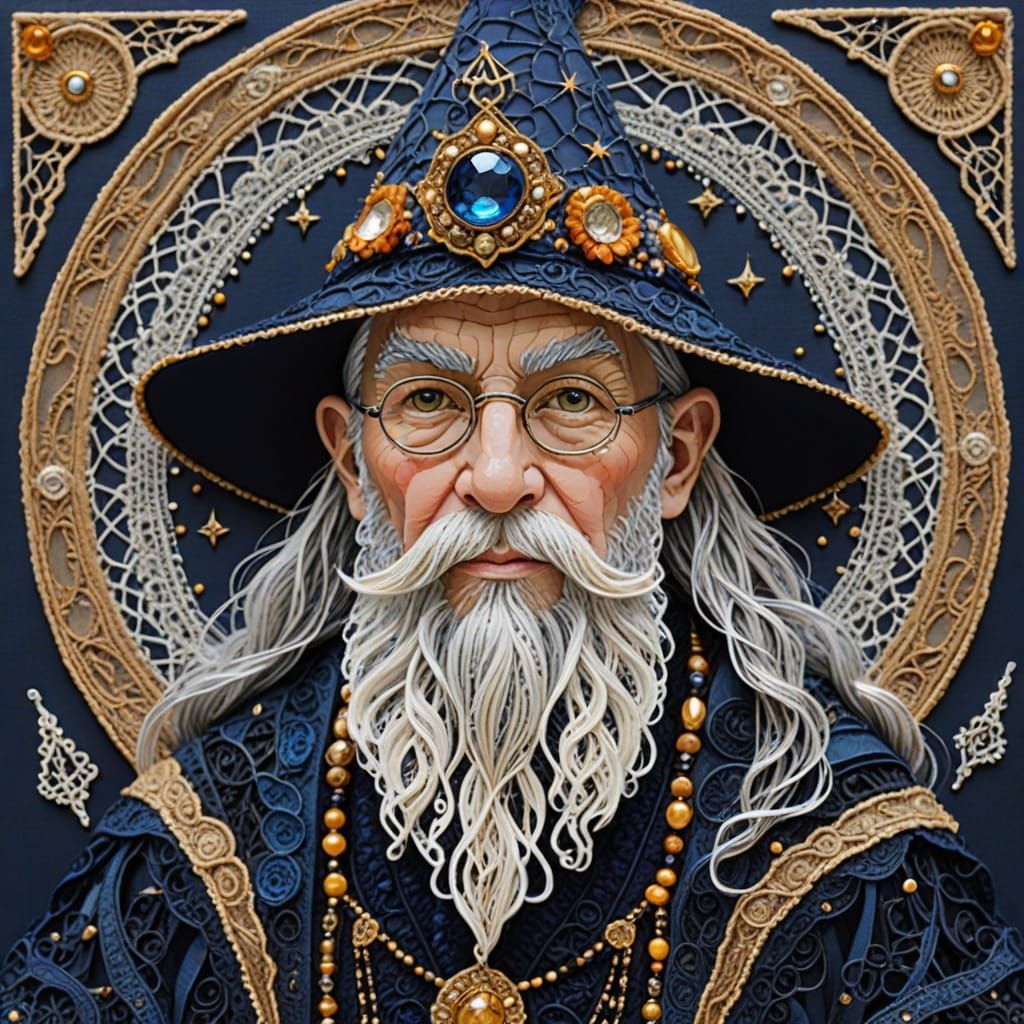 Ethereal Wizard Portrait in Mixed Media Masterpiece