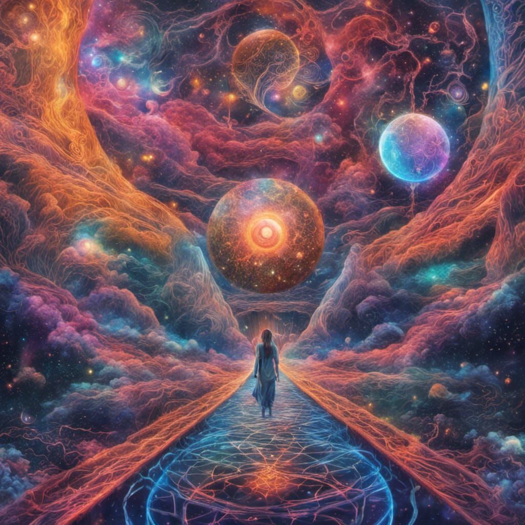 Astral Path: Holographic Cosmic Illustration