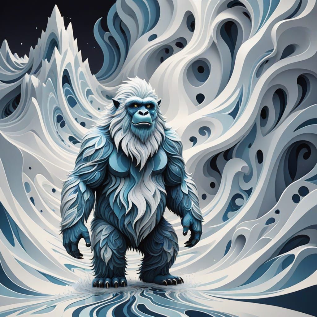Abstract Vector Fractal Yeti in Gouache Style