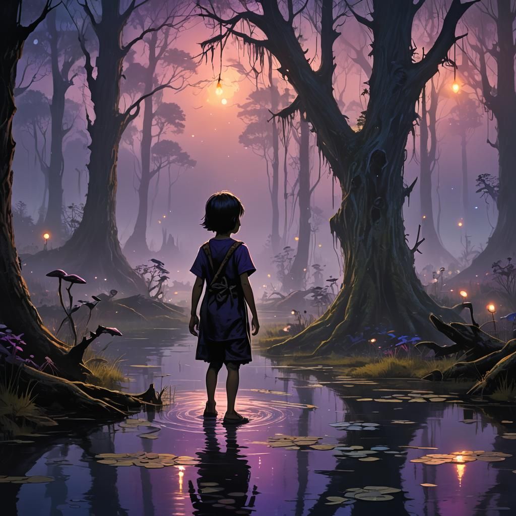 Eerie Swamp: Child Follows Will O' the Wisp