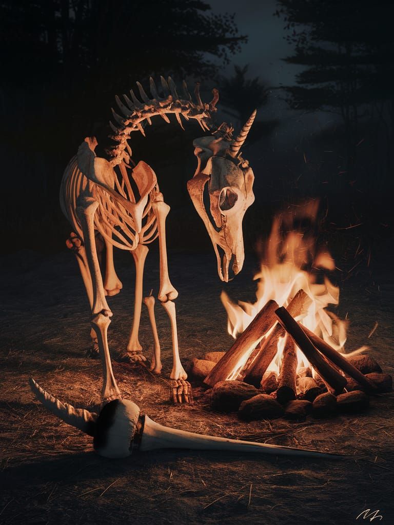 Hauntingly Beautiful Campfire Unicorn Skeleton