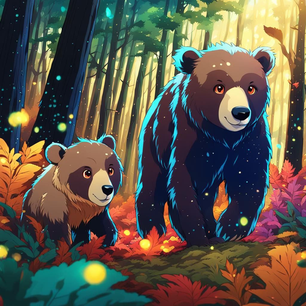 Kenai the Bear Walks in Forest, Anime Style
