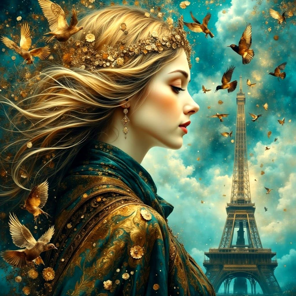 Dreamy Starling Flight Near Burnt Pier: Fantasy Art