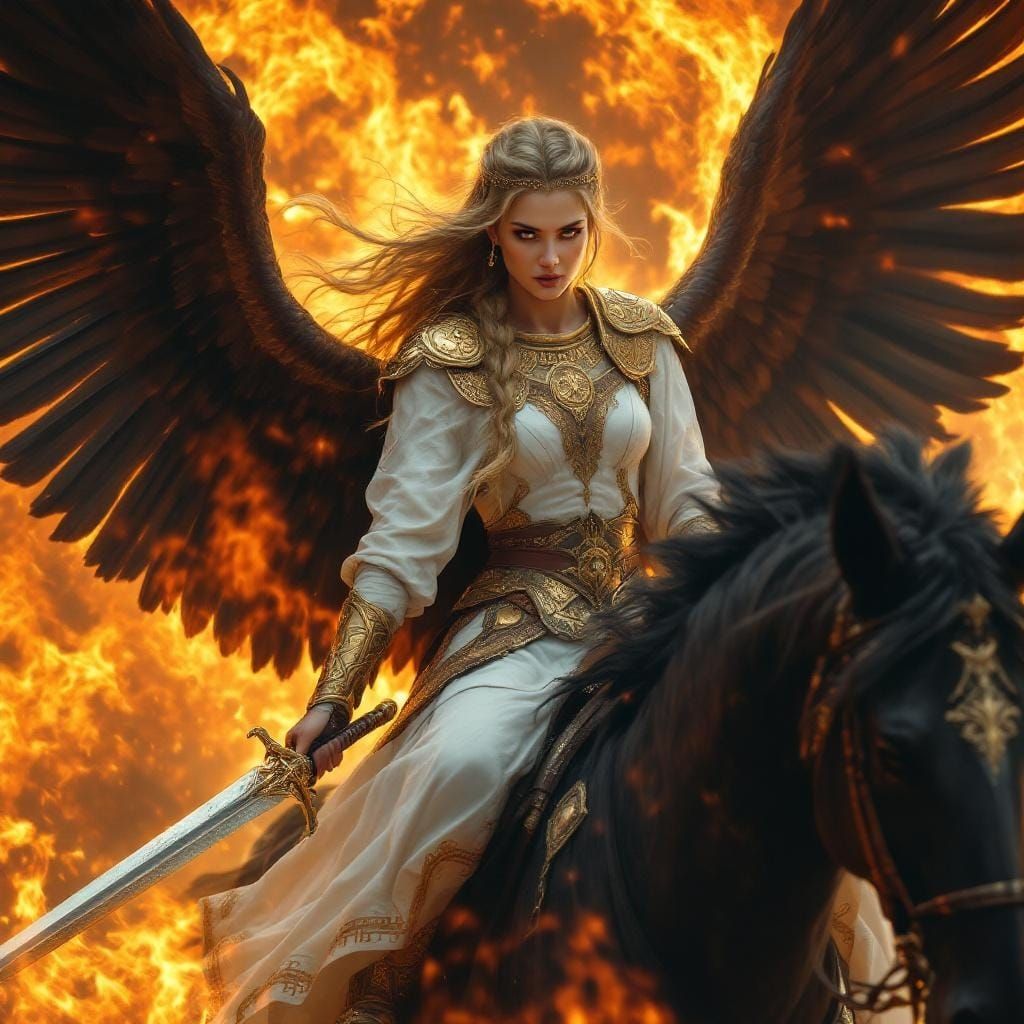 Viking Warrior Goddess Brunhild on Winged Horse