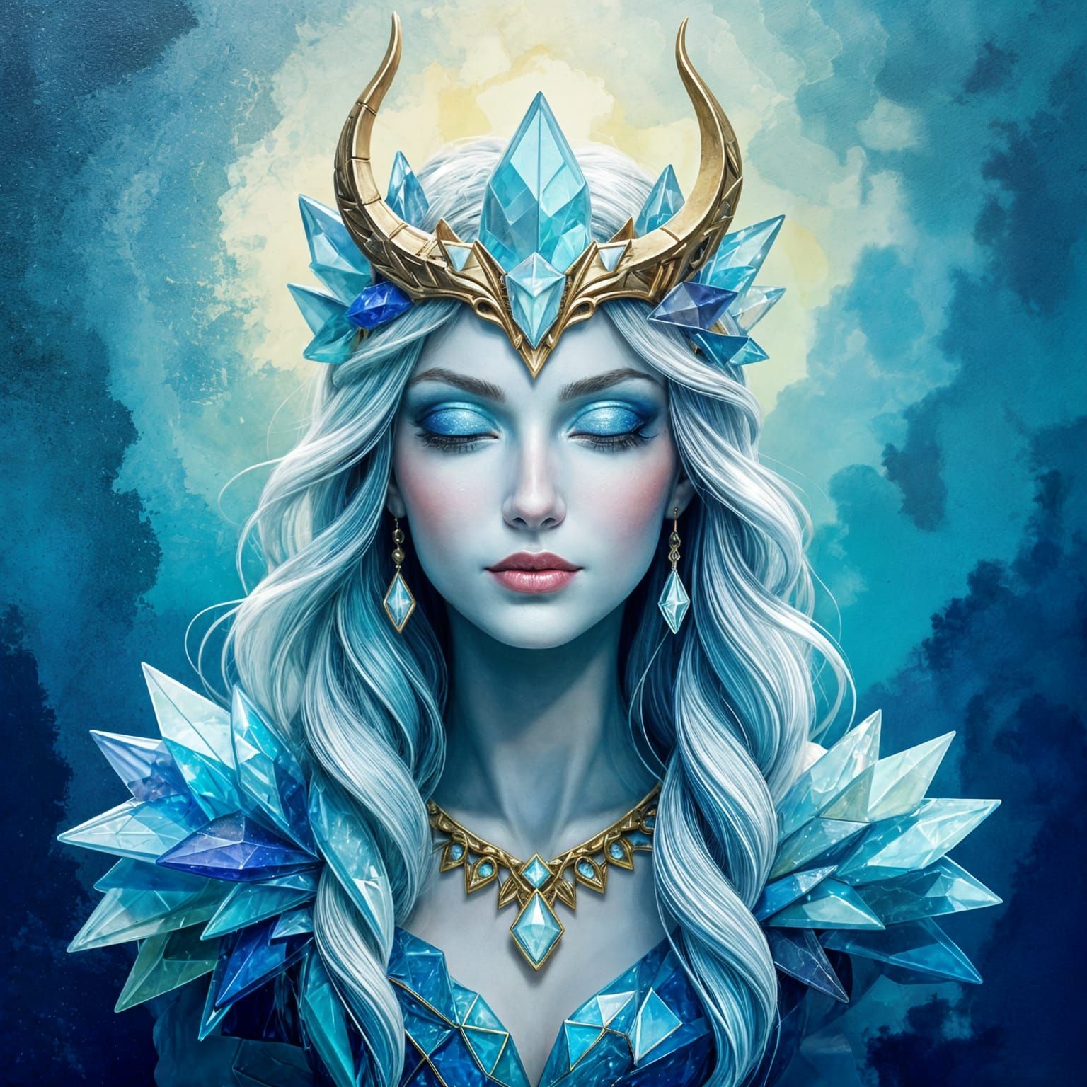 Viking Goddess Sea Glass Cake in Gouache Style