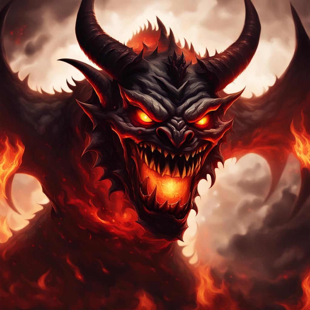 Smirking Devil Creature in Dark Horror Art