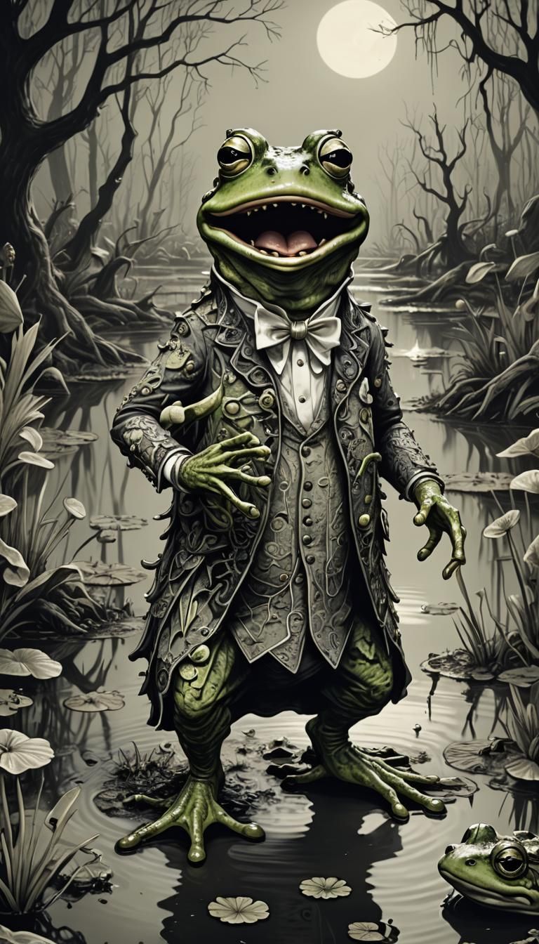 Frog Opera Singer in Moonlit Swamp