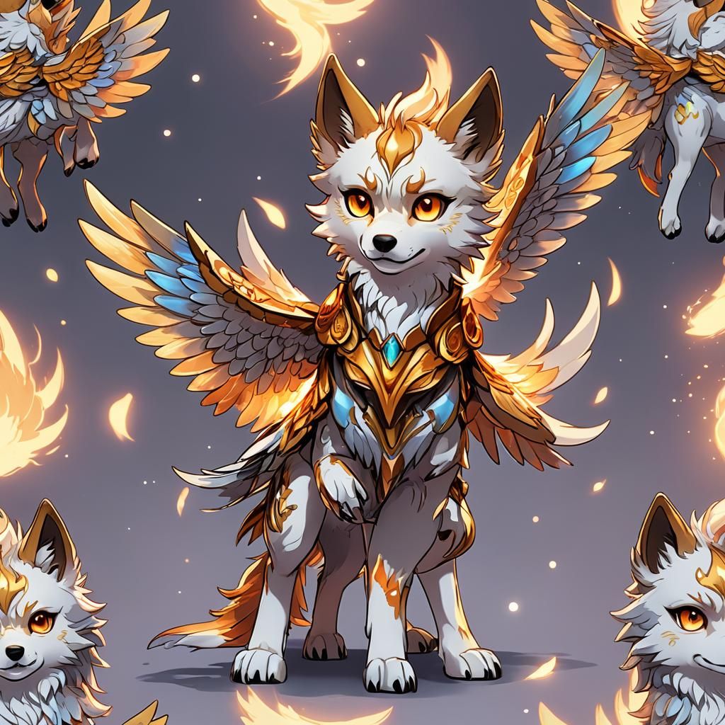 Chibi Seraphim Shadowfire Wolf in Anime Style