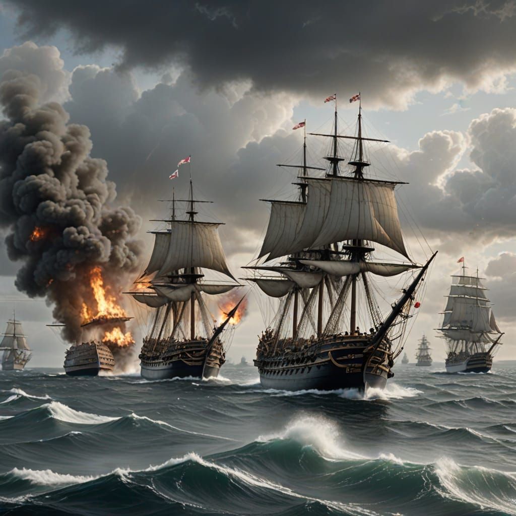 Naval Battle Between British and French Warships