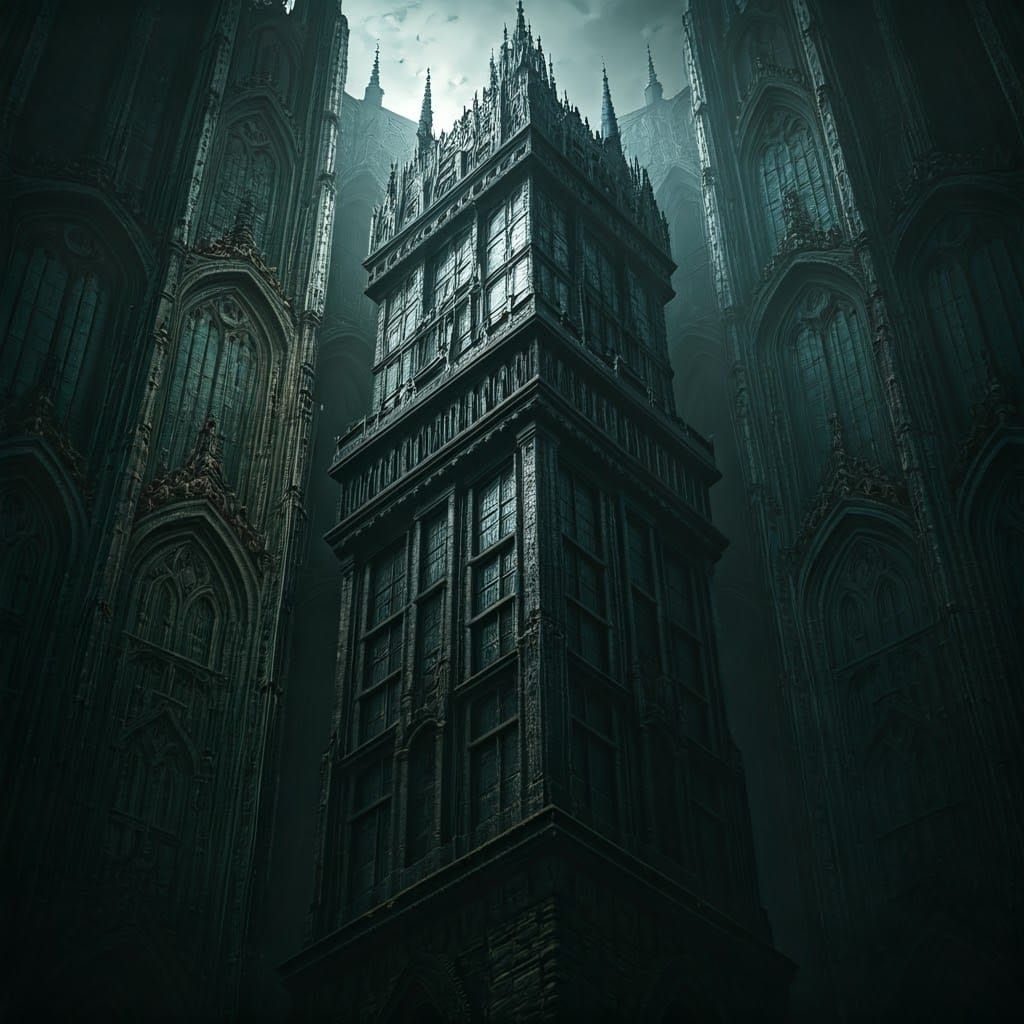 Ominous Dark Tower with Gothic Architecture
