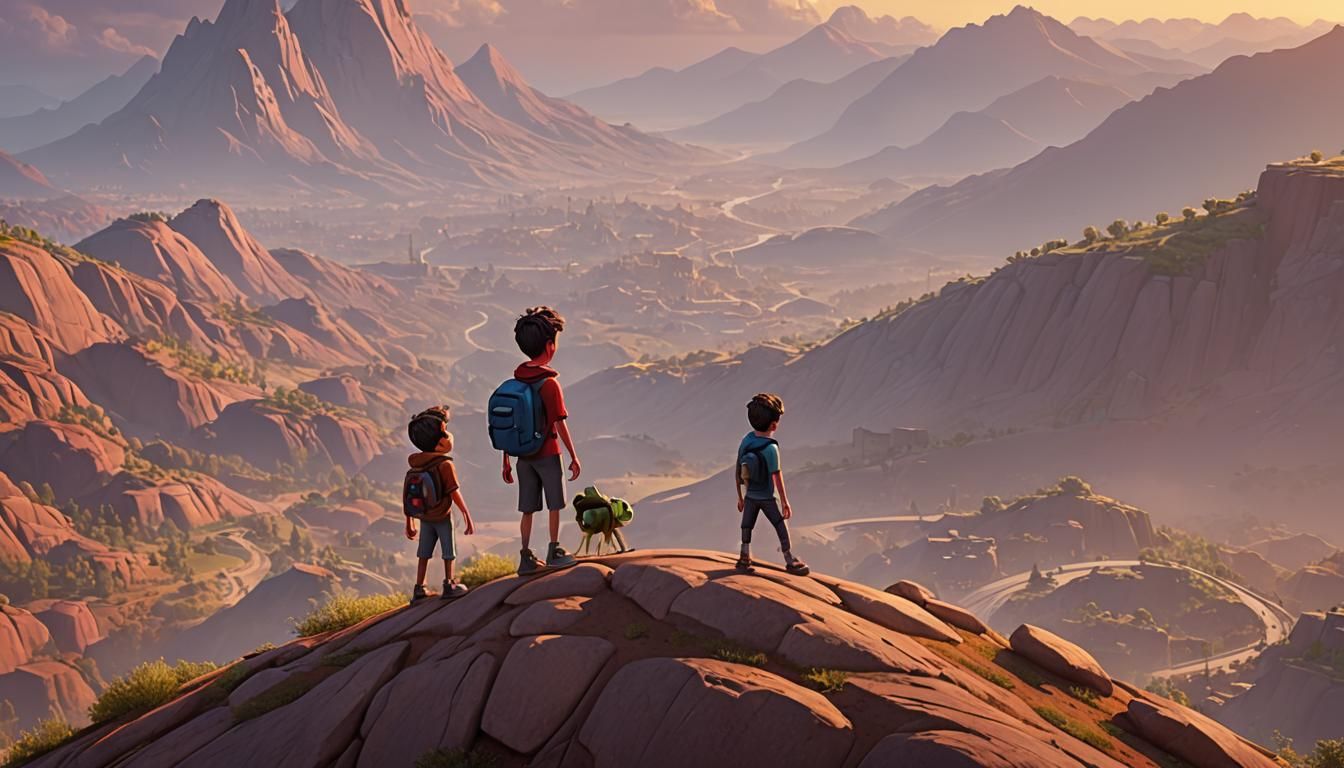 Boy on Hill: Pixar Style 3D Render
