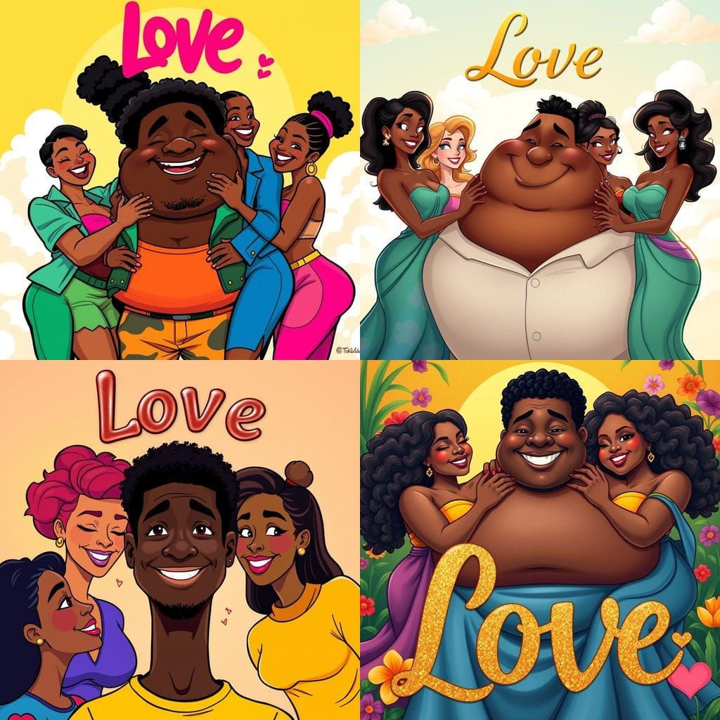 Sexy Females Adore Chubby Male in Romantic Cartoon