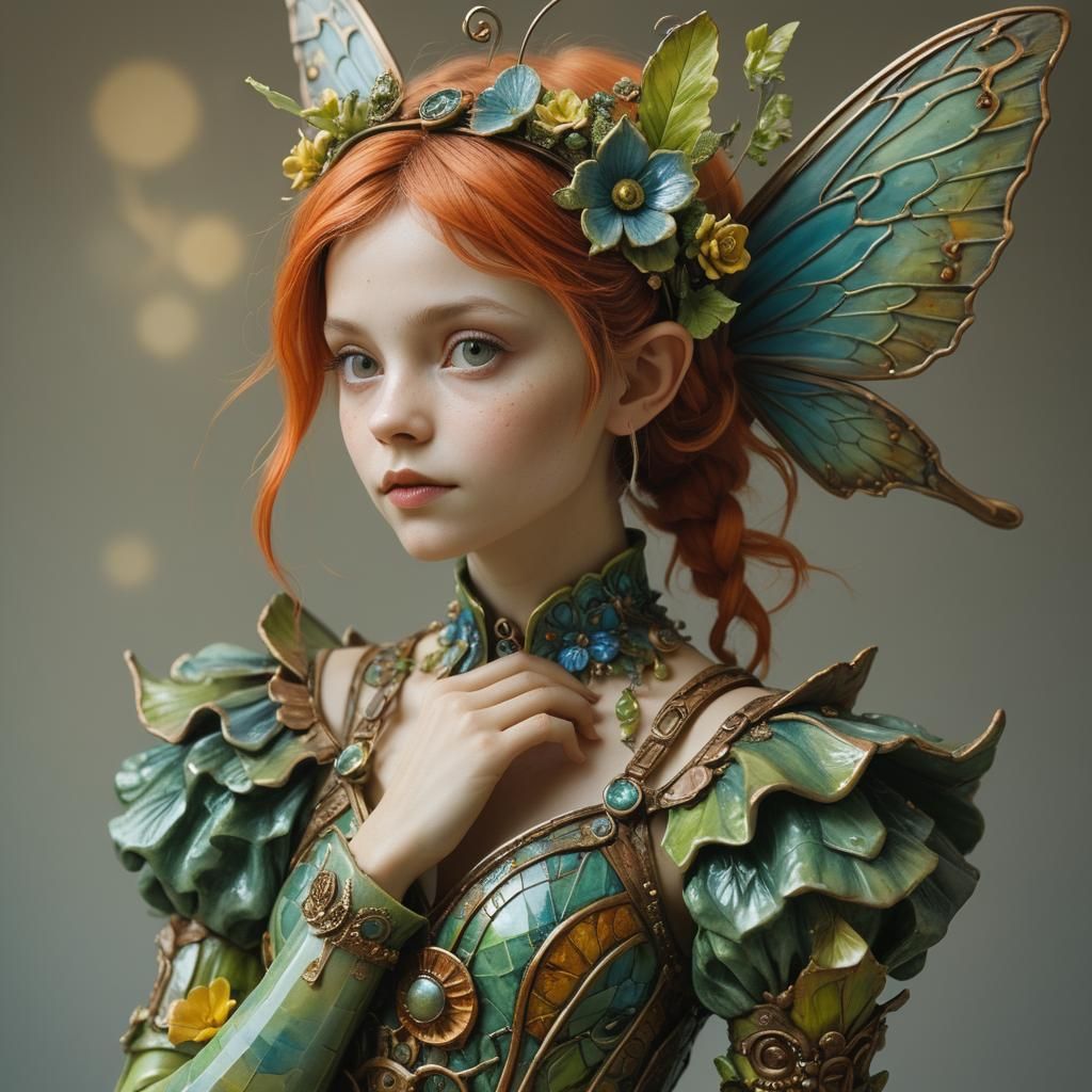 Pixie Portrait in Fairyland, Solarpunk Style
