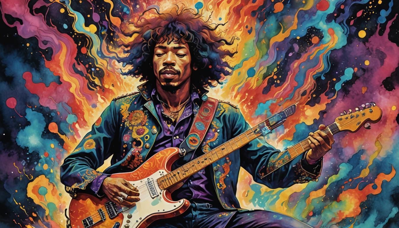 Jimi Hendrix's Psychedelic Guitar Inferno: Watercolor Dream