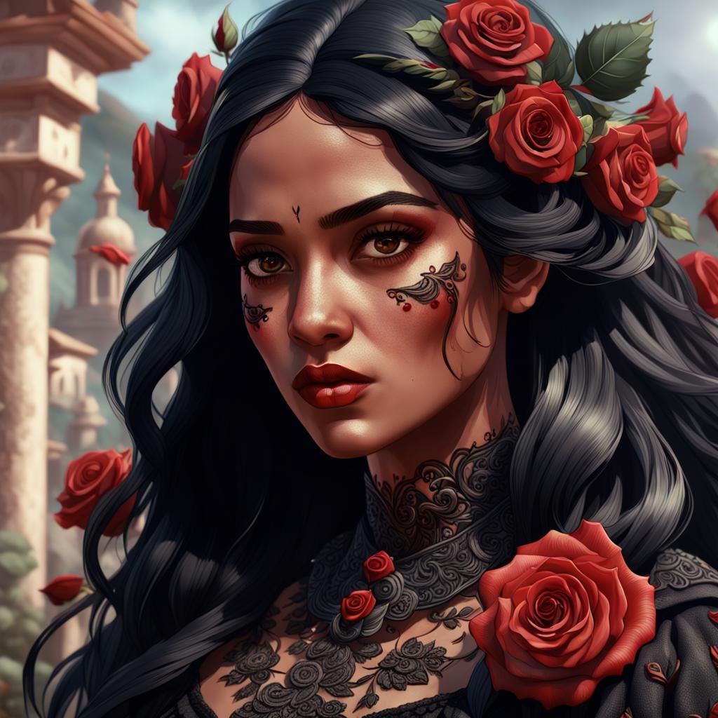 Puerto Rican Woman with Roses: Fantasy Concept Art