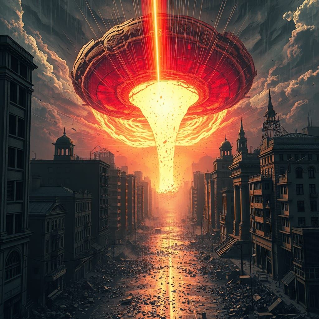 Apocalyptic Cityscape Destroyed by X-Ray Laser Beam