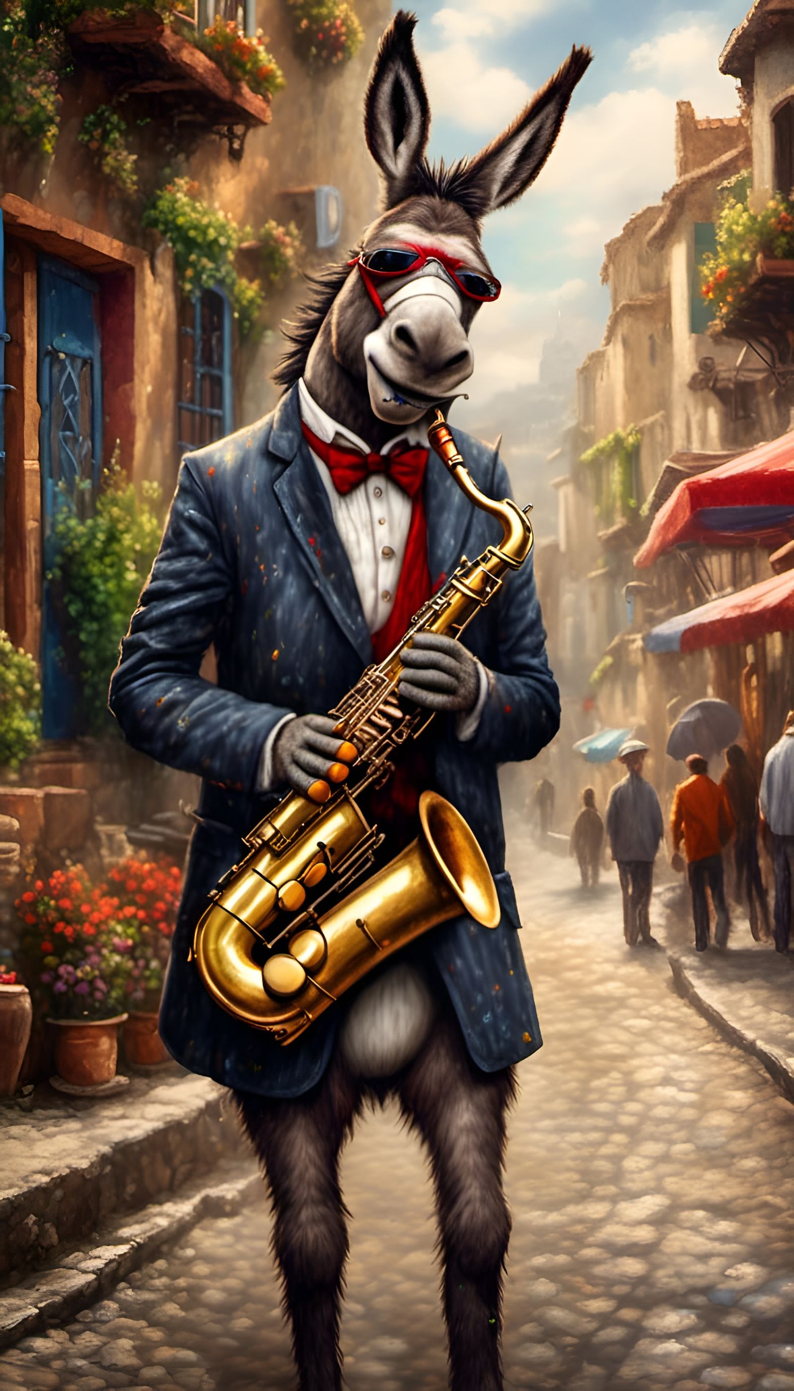 Suave Donkey Plays Saxophone in High Resolution