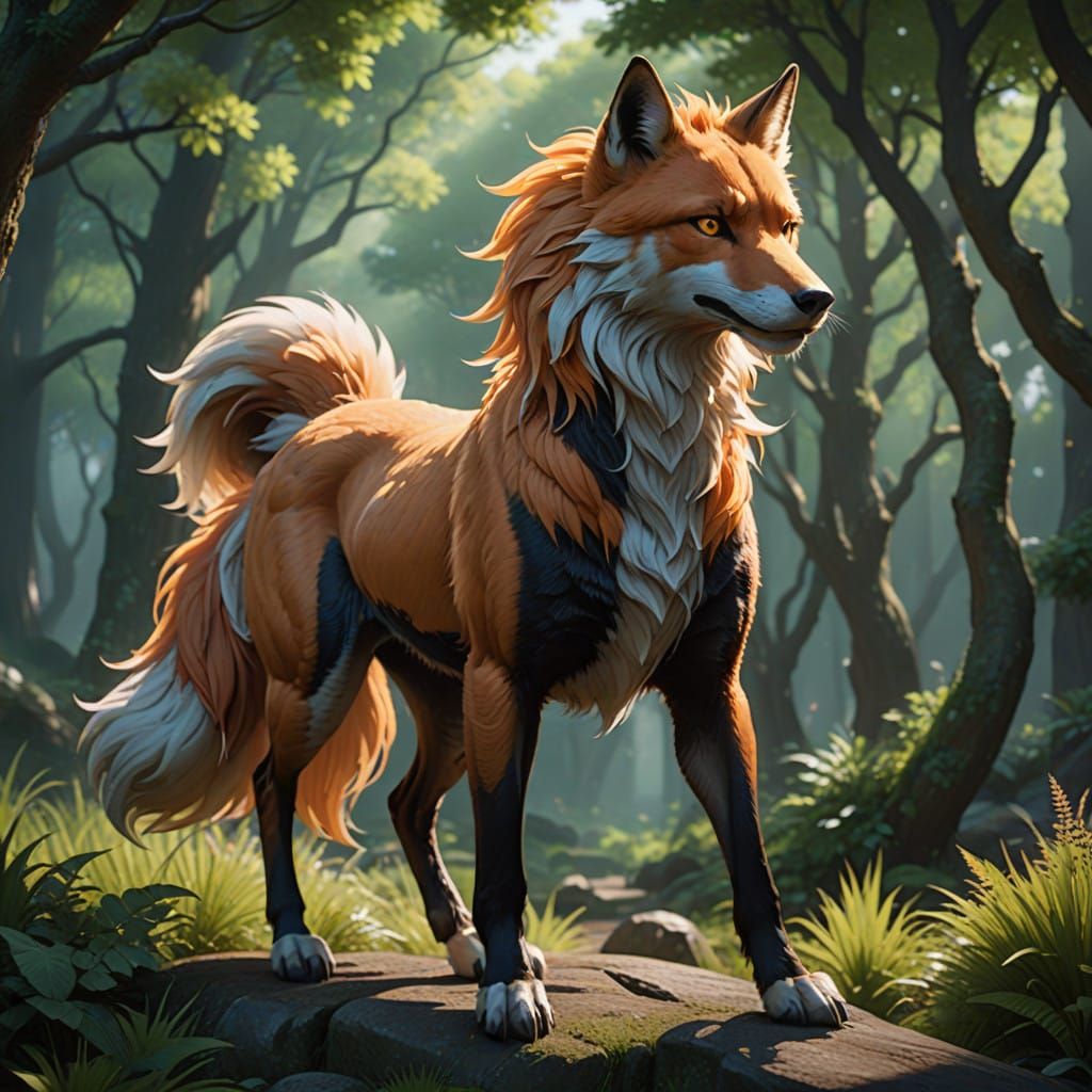 Anime-Inspired Horse Fox Hybrid in Dynamic Pose