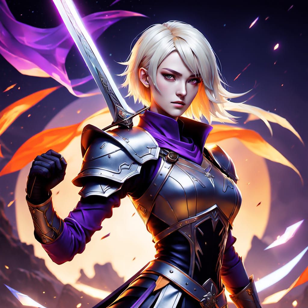 Vibrant Fantasy Warrior with Iridescent Blades and Shimmerin...