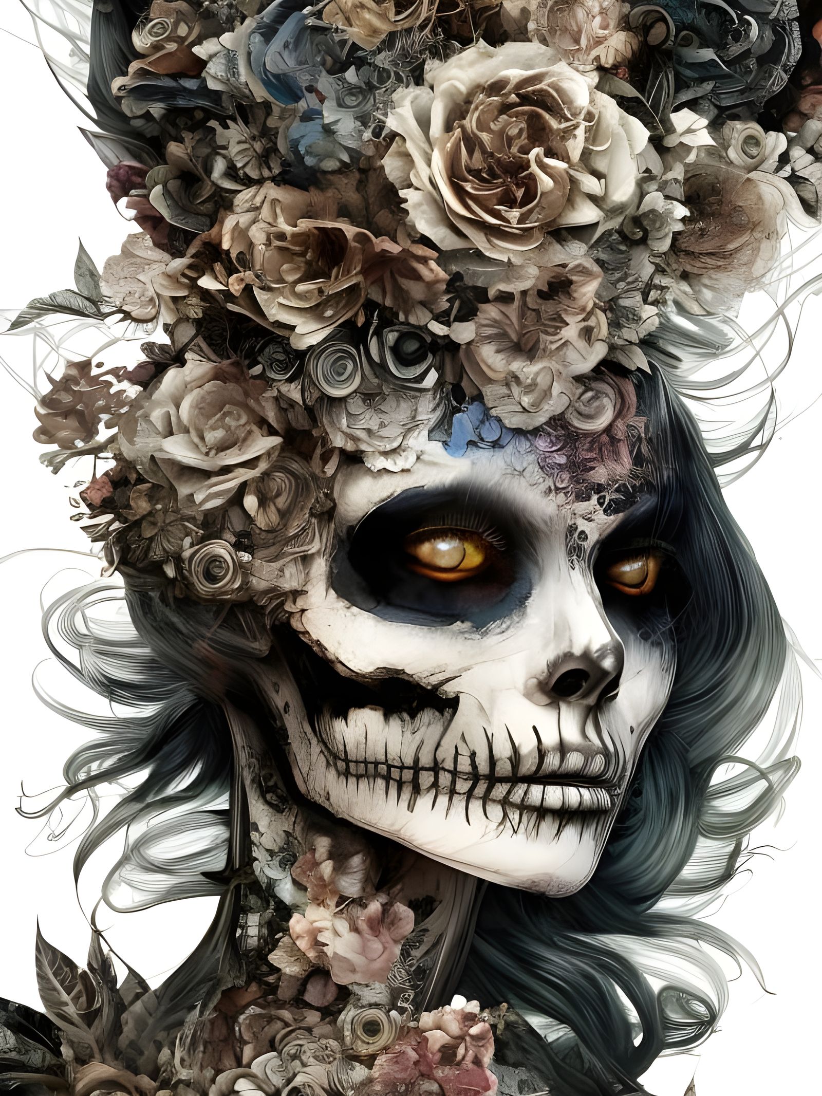 Exotic Skeleton Portrait in Oil and Gouache