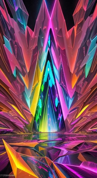 Intimate Neon Crystals in Surreal Digital Illustration