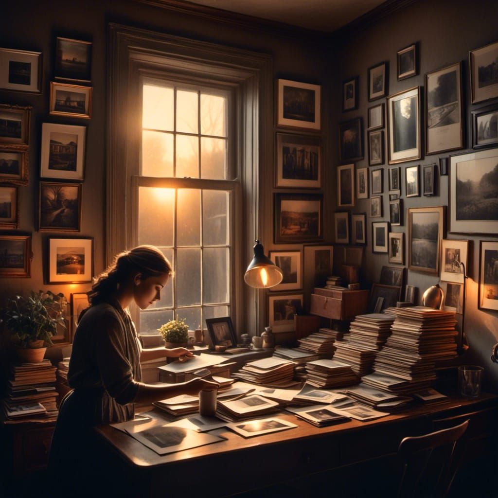Nostalgic Scene of a Person with Old Photographs