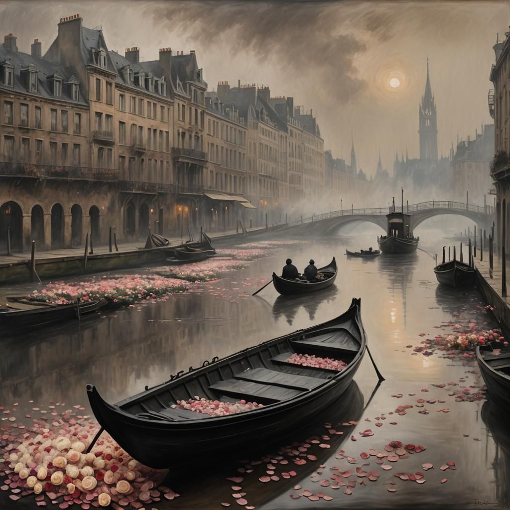 Sinister Gondola on Industrial Canal: Greg Rutkowski Style