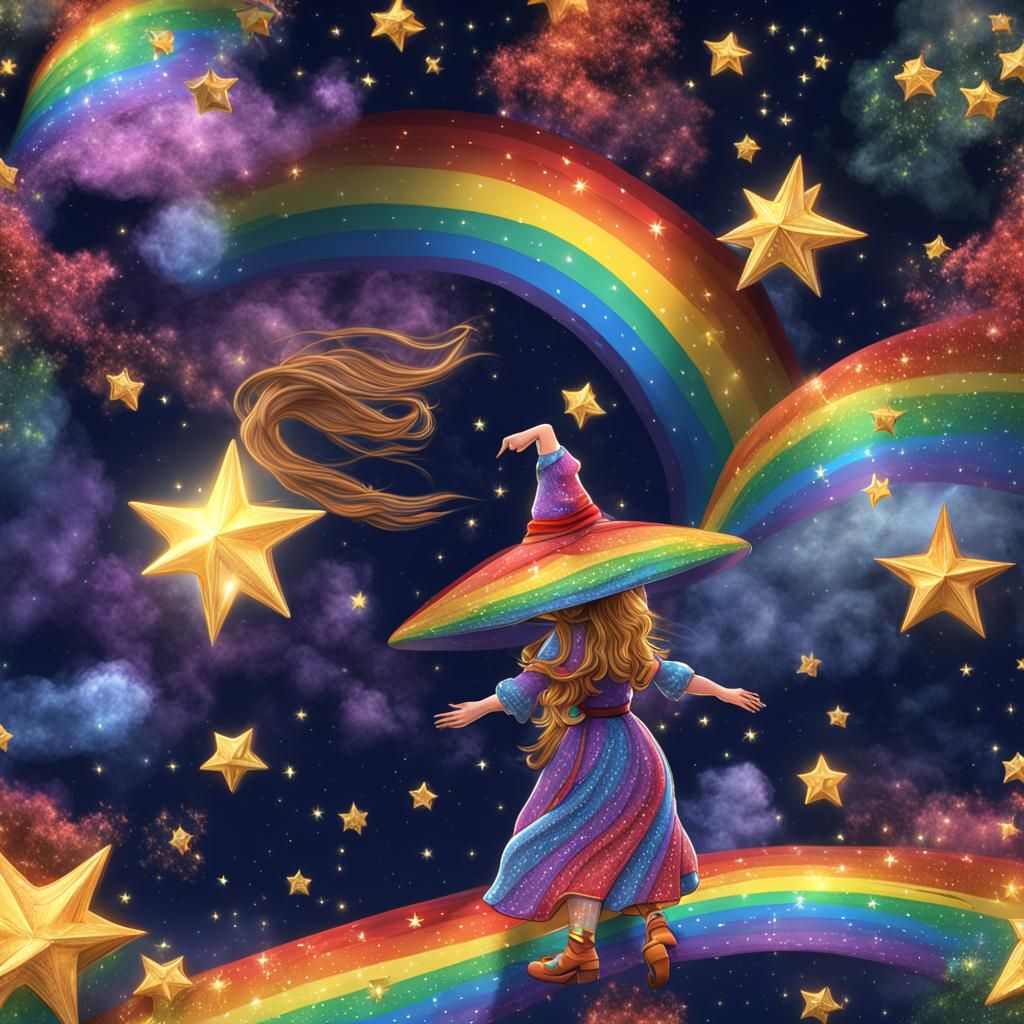 Rainbow Witch with Stars in 8K Resolution