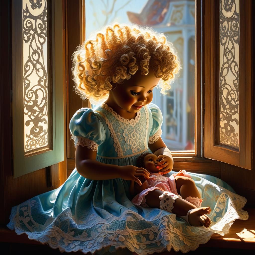 Baby Girl Playing: Oil Painting Concept Art