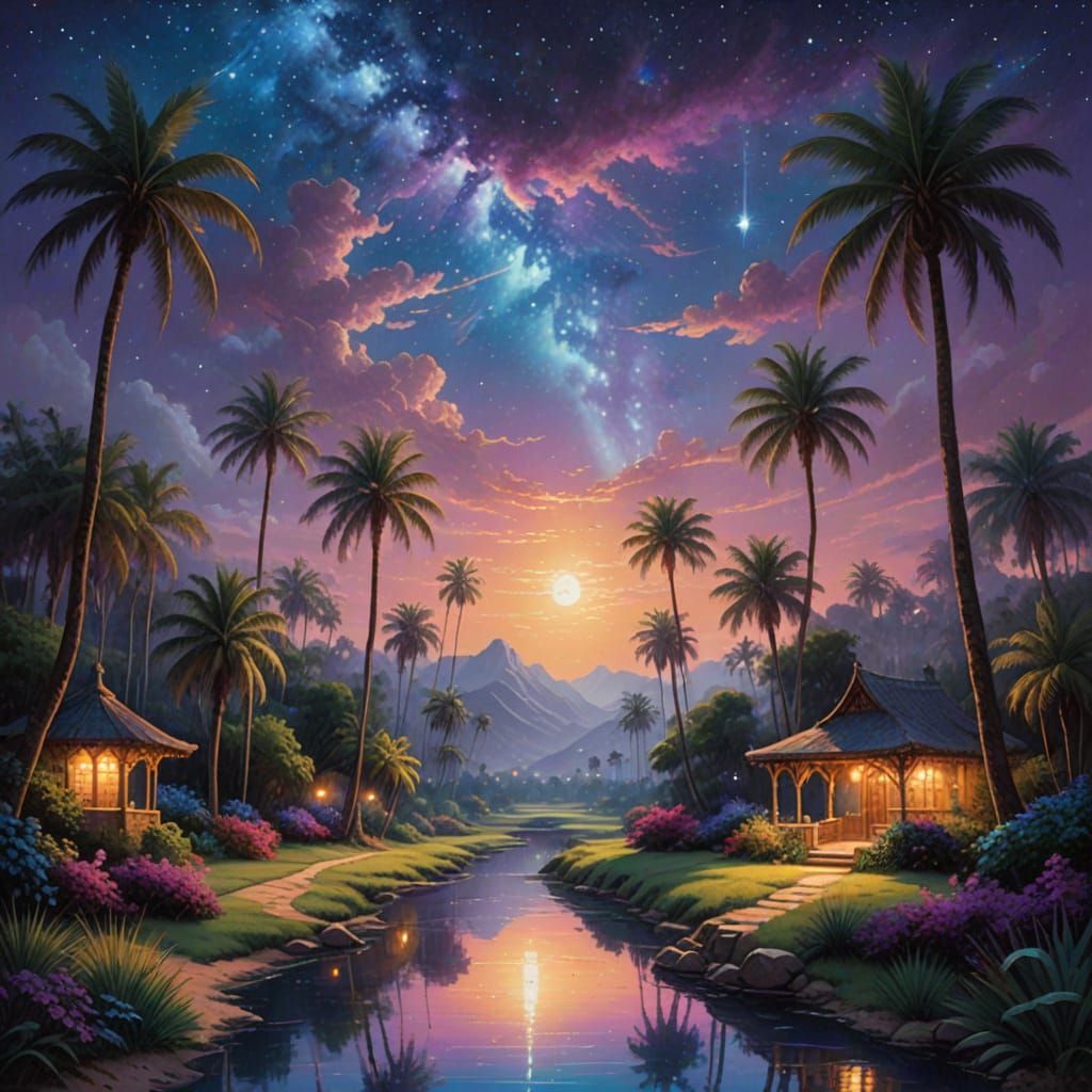 Ethereal Desert Oasis at Golden Hour